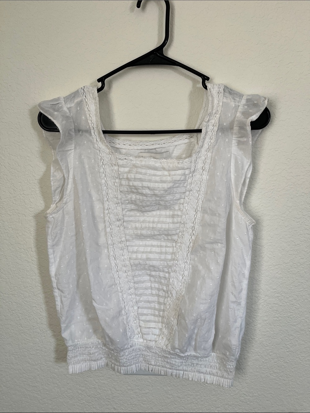 Lucky Brand White Swiss-Dot Lace Trim Camisole